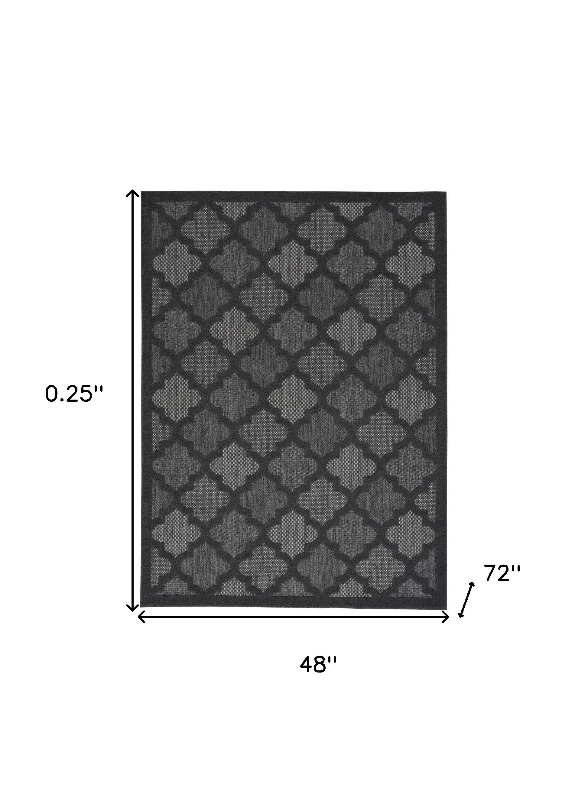 4' X 6' Charcoal Black Ikat Indoor Outdoor Area Rug