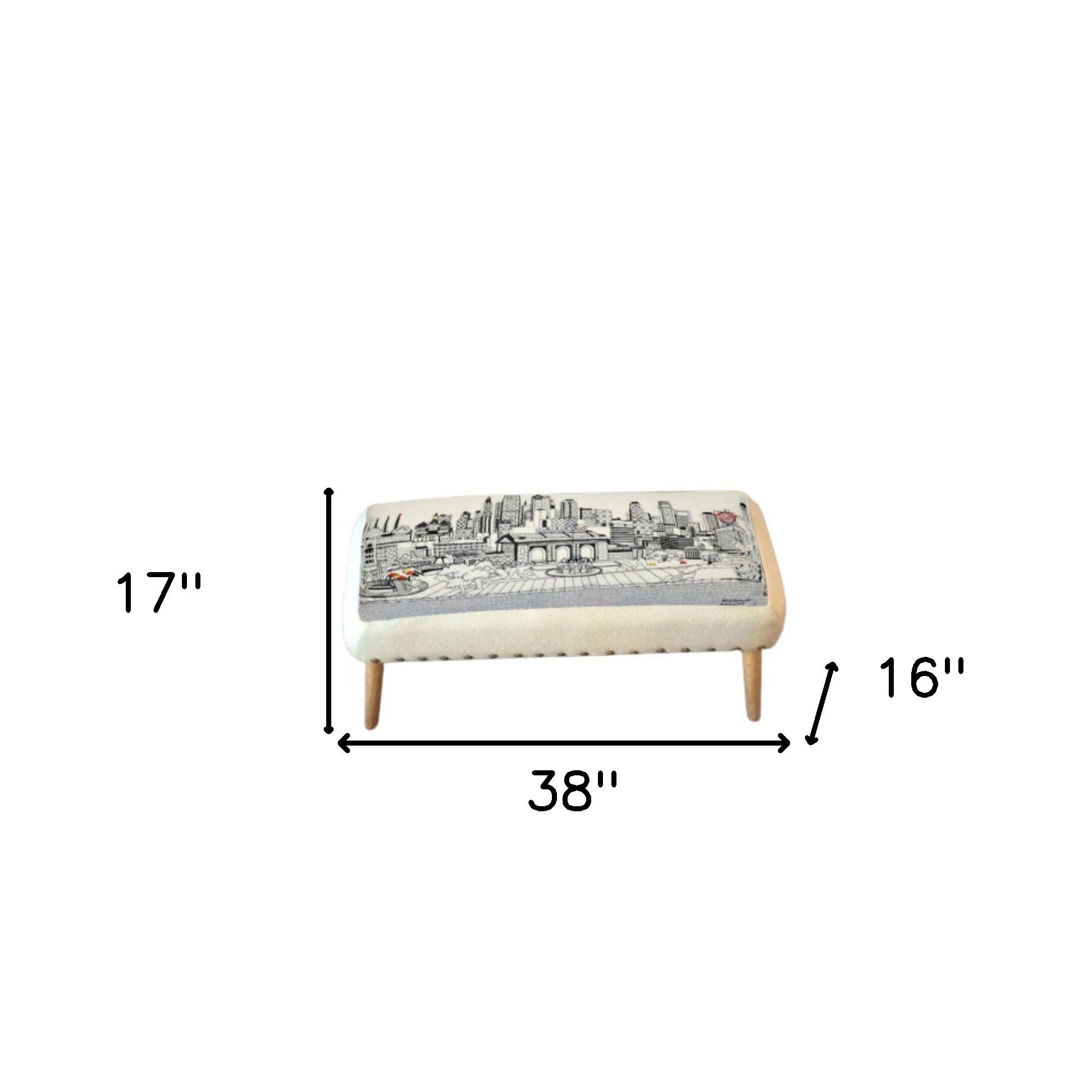 38" White Kansas City Daylight Skyline Embroidered Ottoman
