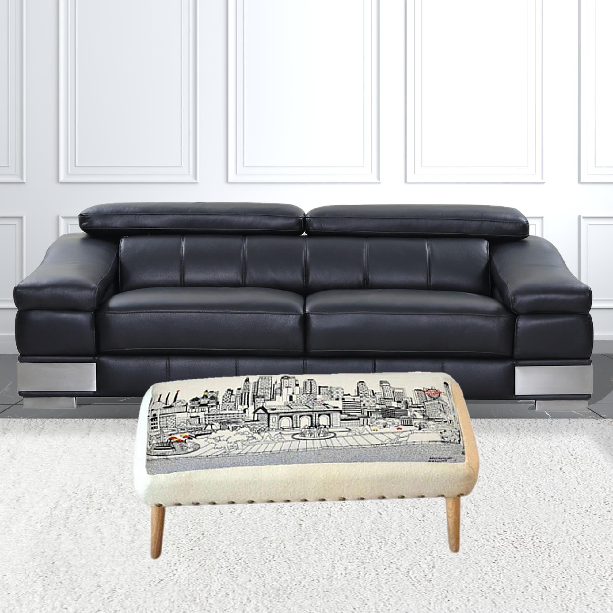 38" White Kansas City Daylight Skyline Embroidered Ottoman