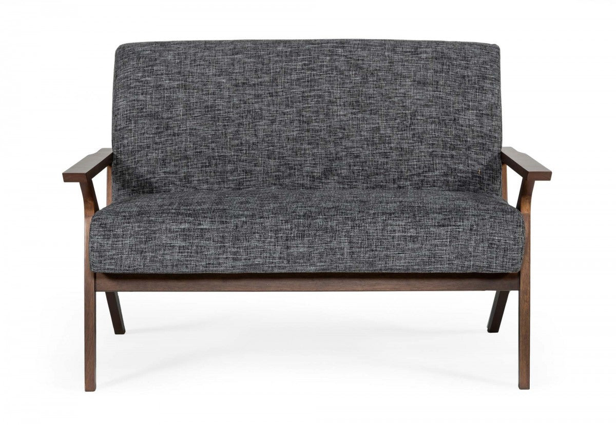 Loveseat compacto de tela gris y chapa de nogal de 44"