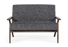 Loveseat compacto de tela gris y chapa de nogal de 44