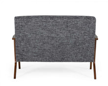 Loveseat compacto de tela gris y chapa de nogal de 44