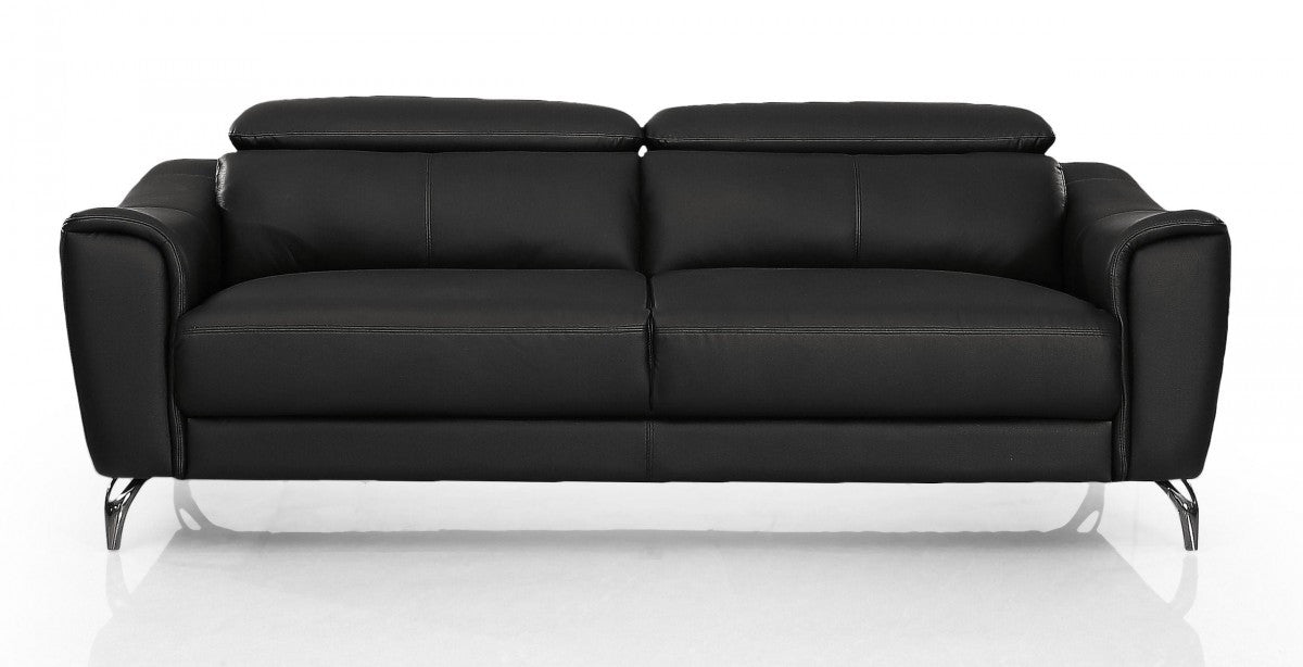 Urban Black Leather Adjustable Headrest Sofa 80"