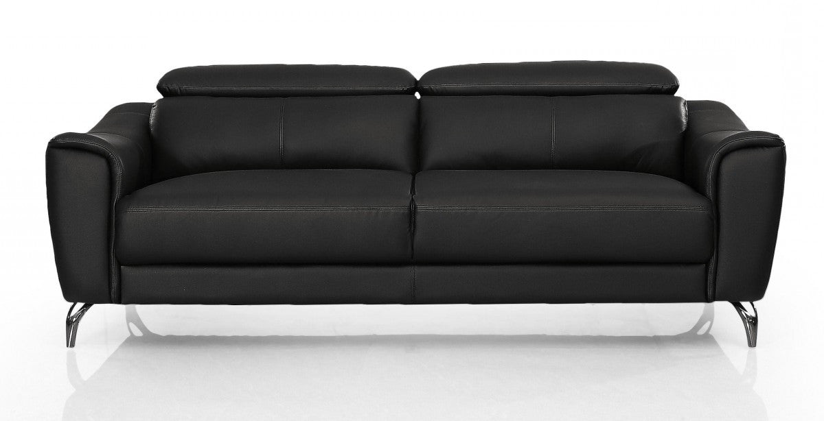 Urban Black Leather Adjustable Headrest Sofa 80"
