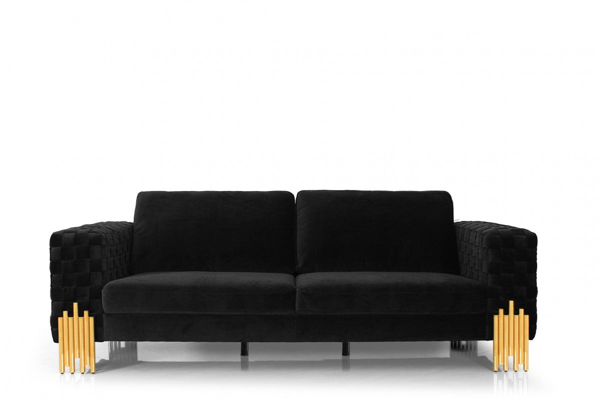 95" Black Velvet And Gold Standard Sofa