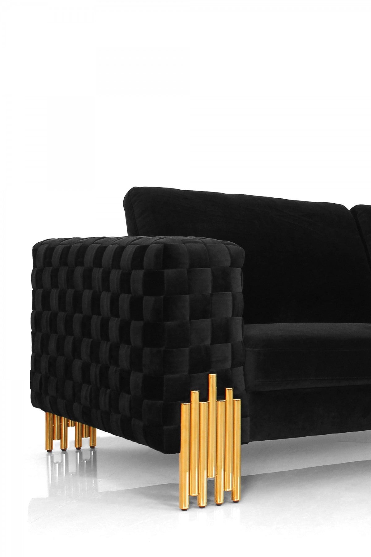 95" Black Velvet And Gold Standard Sofa