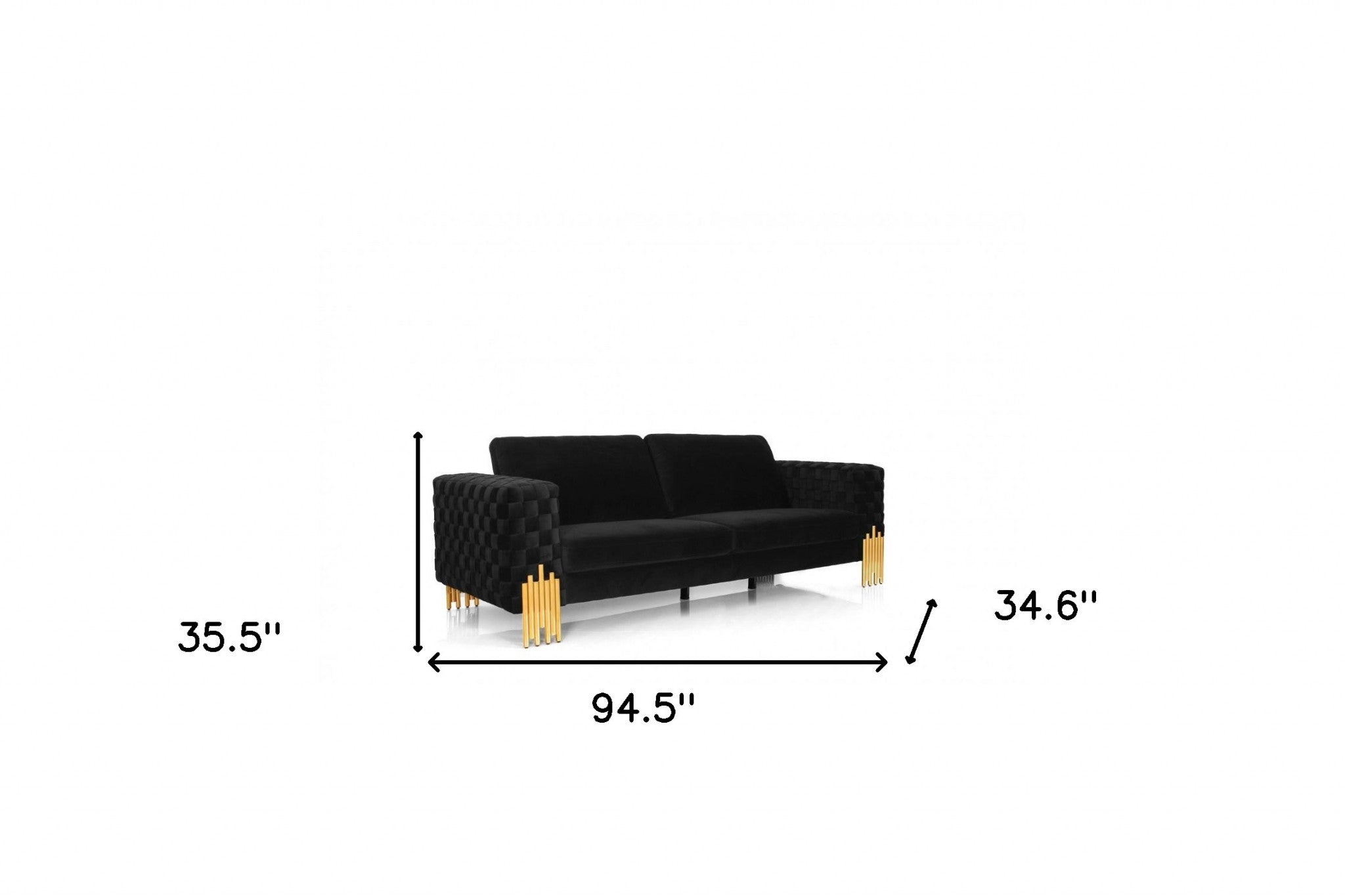 95" Black Velvet And Gold Standard Sofa