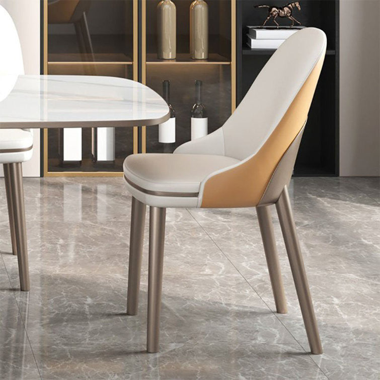 Rose Gold and Ivory Faux Leather Solid Back Dining Chair