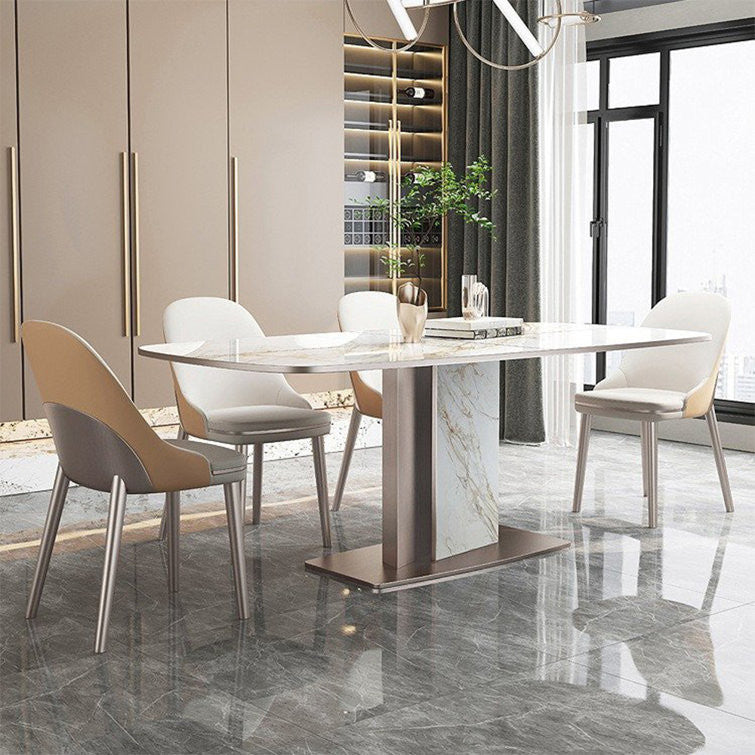 Rose Gold and Ivory Faux Leather Solid Back Dining Chair