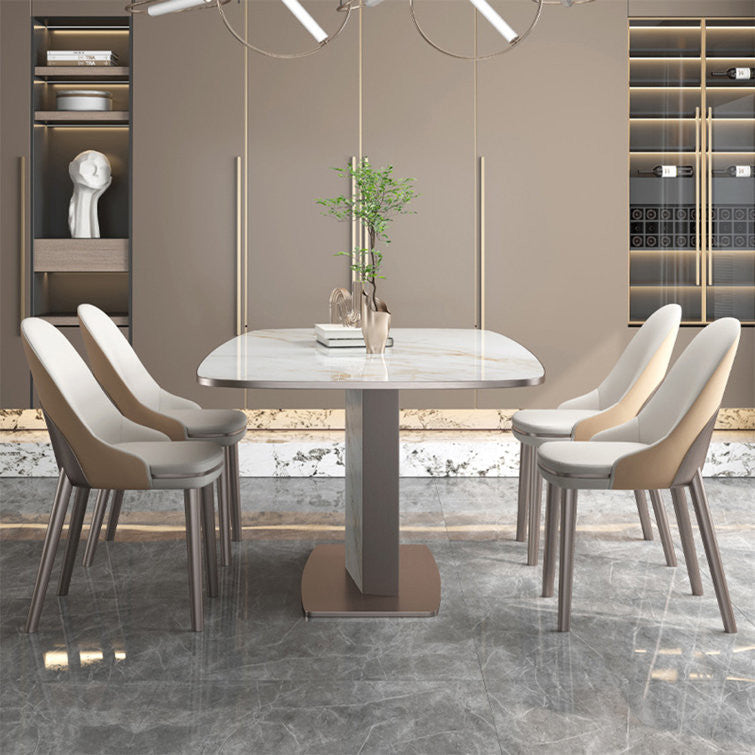 Rose Gold and Ivory Faux Leather Solid Back Dining Chair