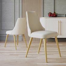 Ivory and Gold Faux Leather Solid Back Dining Chair