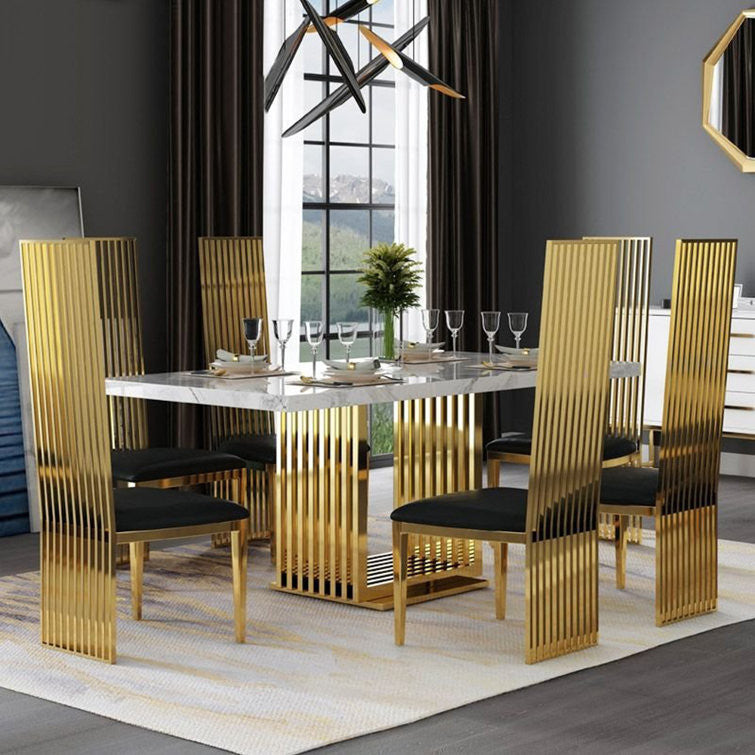 Gold and Black Faux Leather High Back Dining Chair