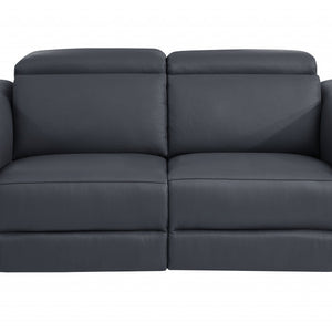 Dark Gray Italian Leather Reclining Love Seat 65"