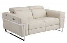 Beige Italian Leather and Stainless Reclining Love Seat 65