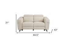 Beige Italian Leather and Stainless Reclining Love Seat 65