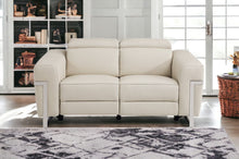 Beige Italian Leather and Stainless Reclining Love Seat 65