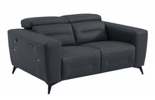 Dark Gray and Chrome Italian Leather Reclining Love Seat 65