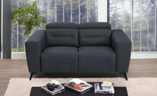 Dark Gray and Chrome Italian Leather Reclining Love Seat 65