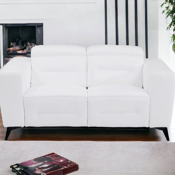 White and Chrome Italian Leather Reclining Love Seat 65"