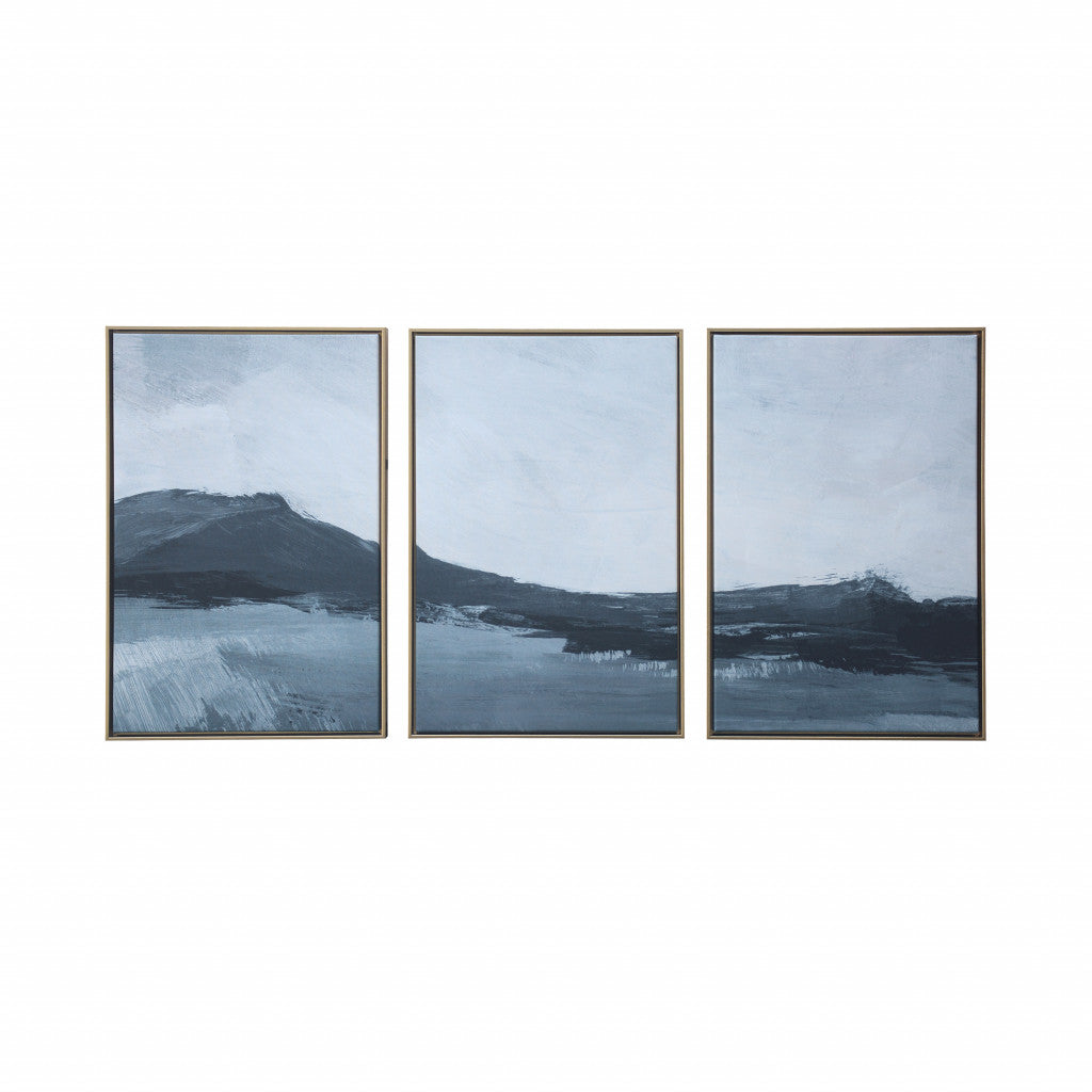 Abstract Mountains Gold Floater Frame Painting Wall Art Set of Three