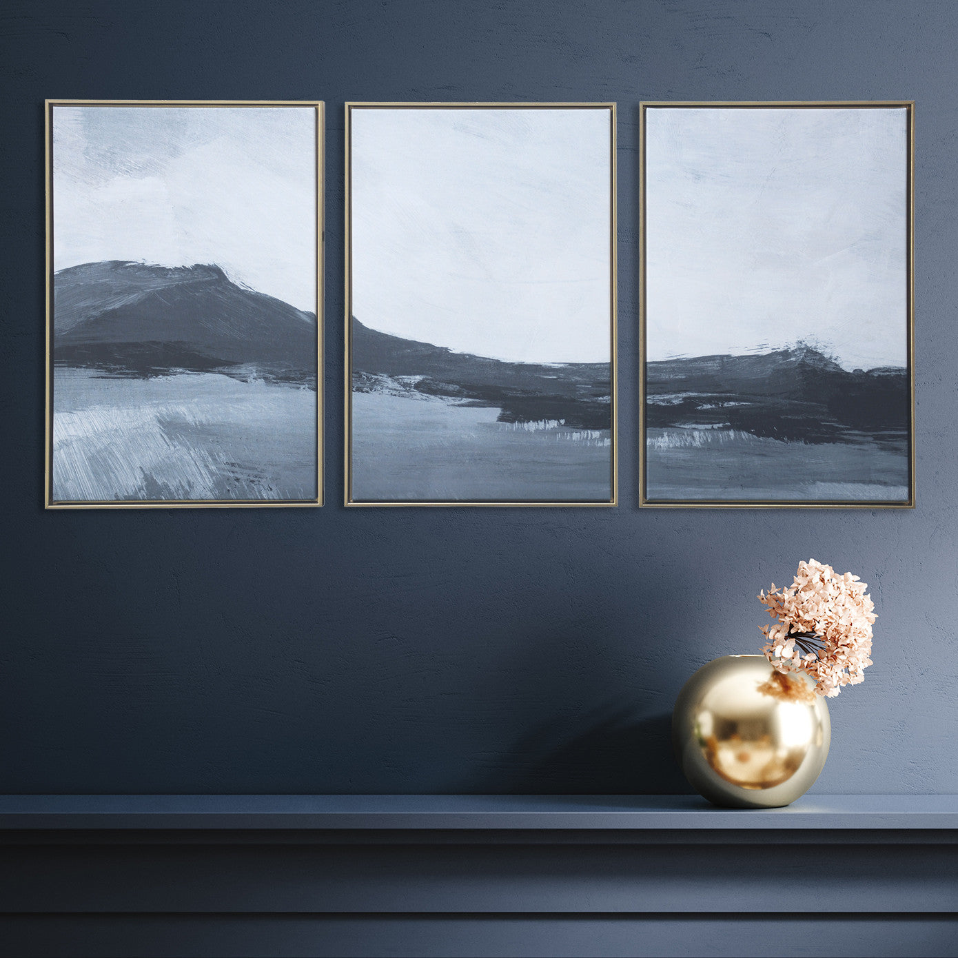 Abstract Mountains Gold Floater Frame Painting Wall Art Set of Three
