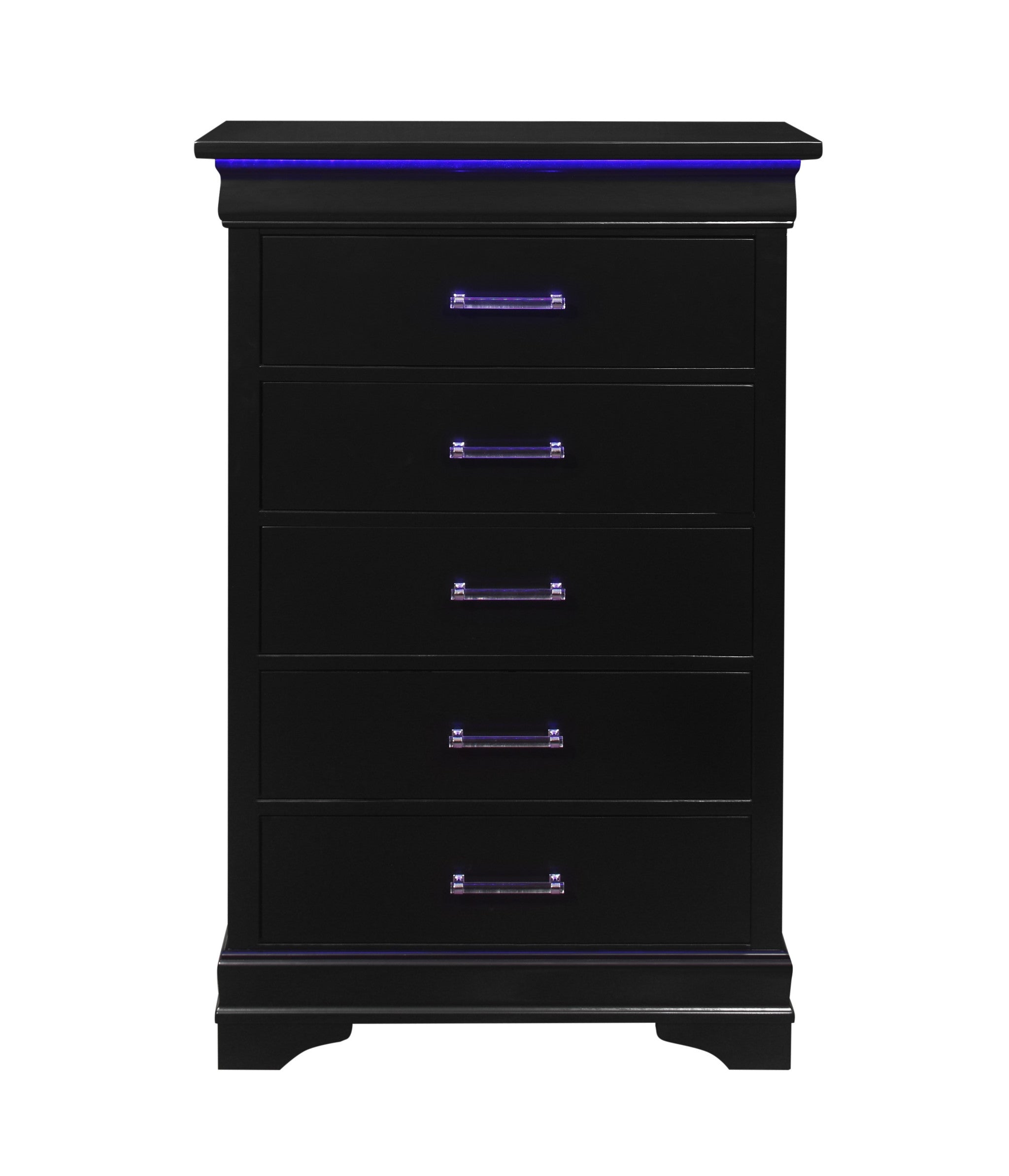 Black Solid Wood Five Drawer Chest with LED Lights 16"