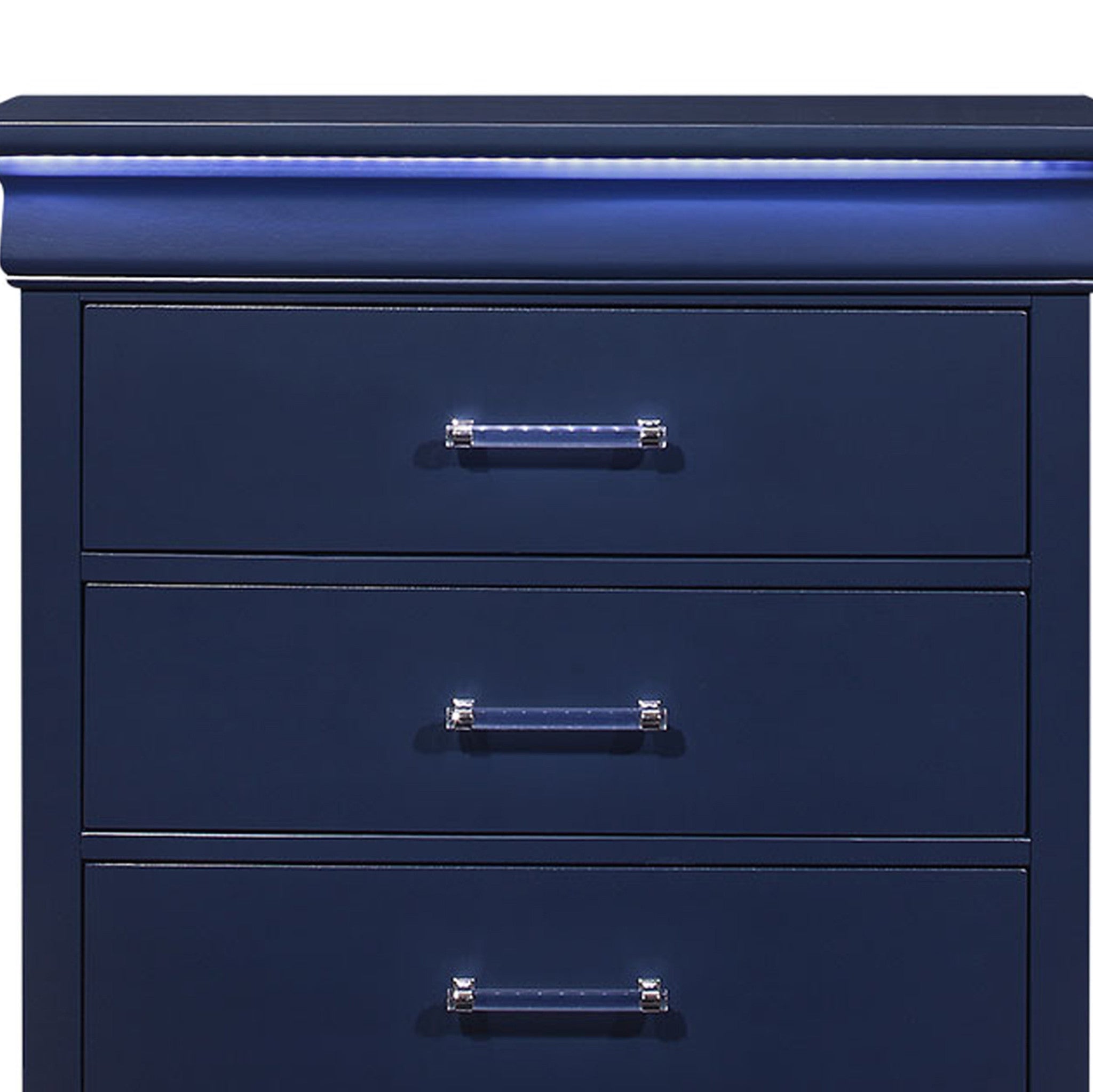 Blue Solid Wood Five Drawer Chest with LED Lighting 16"