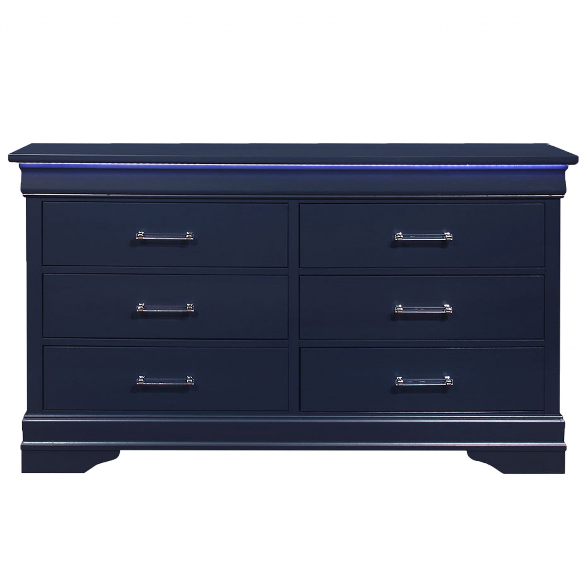 Blue Solid Wood Six Drawer Double Dresser with LED 59"