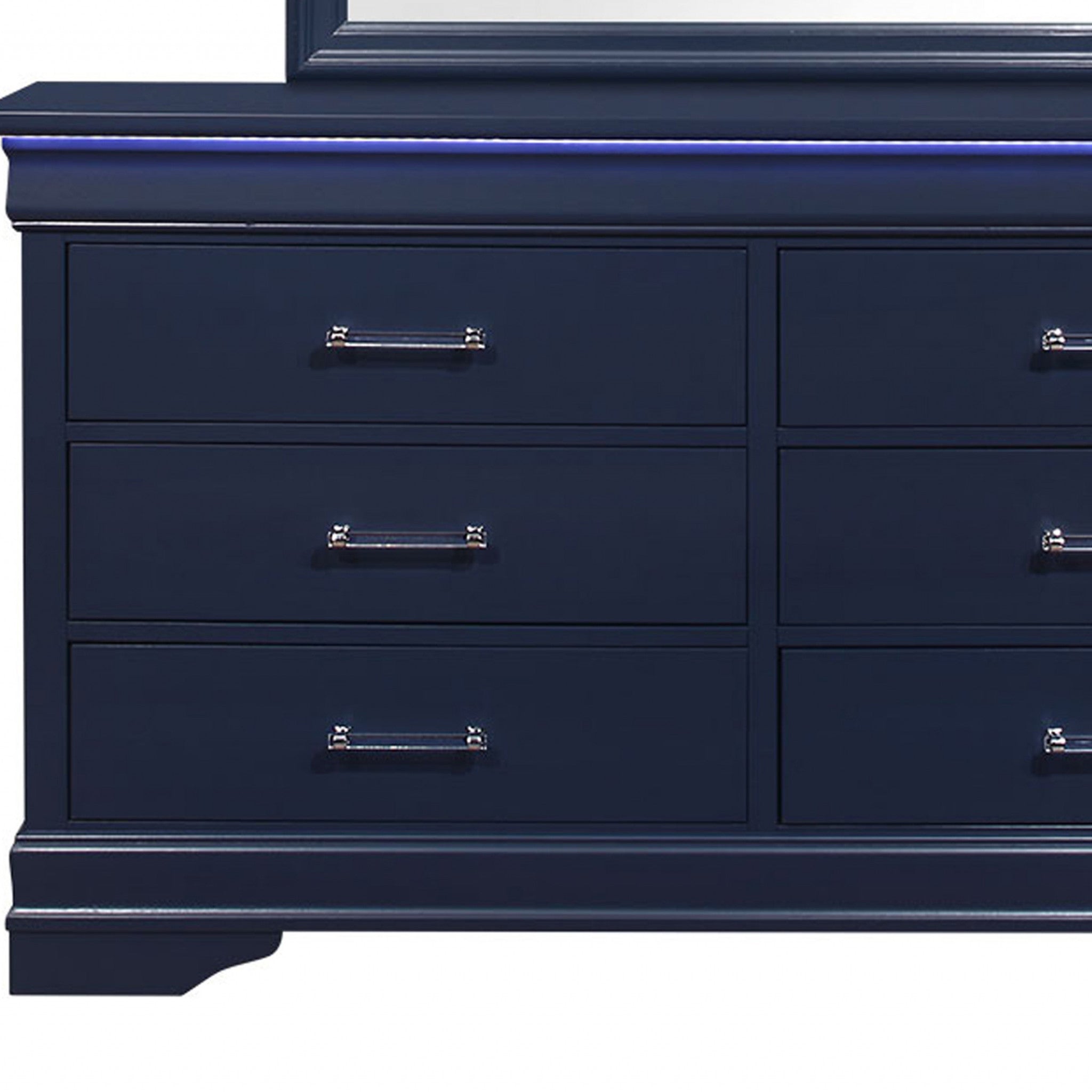 Blue Solid Wood Six Drawer Double Dresser with LED 59"