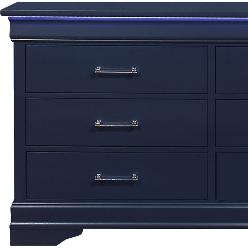 Blue Solid Wood Six Drawer Double Dresser with LED 59"