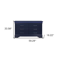 Blue Solid Wood Six Drawer Double Dresser with LED 59