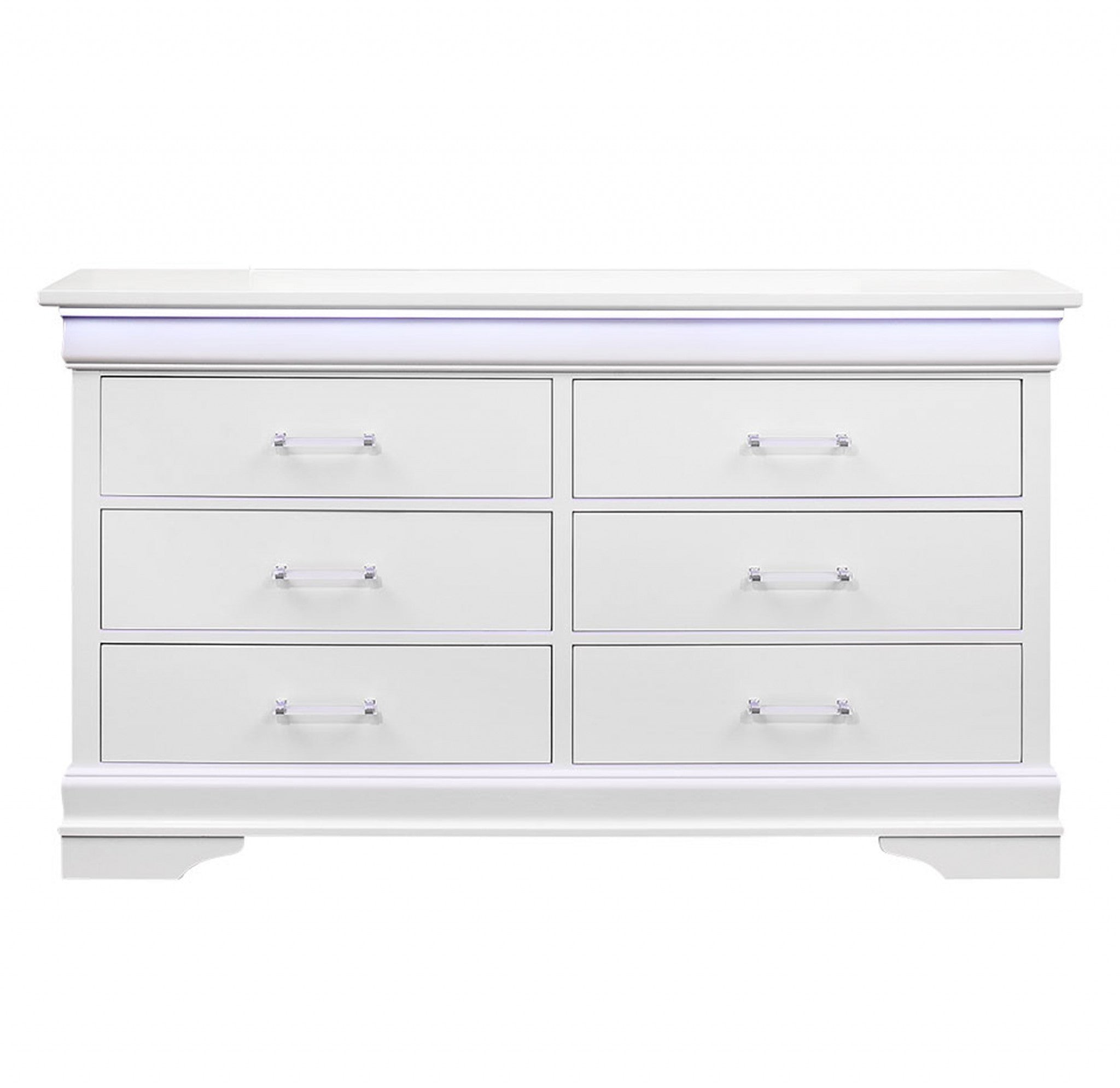 White Solid Wood Six Drawer Double Dresser with LED 59"