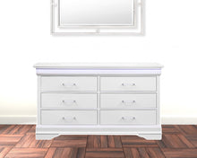 White Solid Wood Six Drawer Double Dresser with LED 59