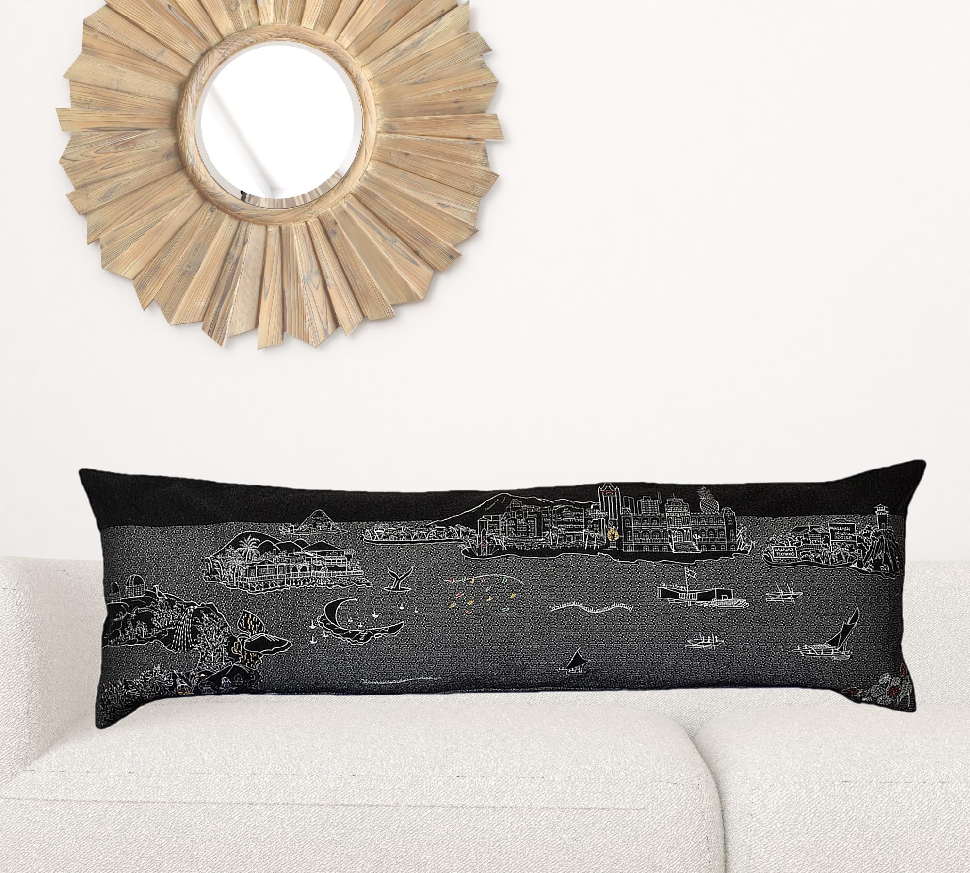 45" Black Hawaii Nighttime Skyline Lumbar Decorative Pillow