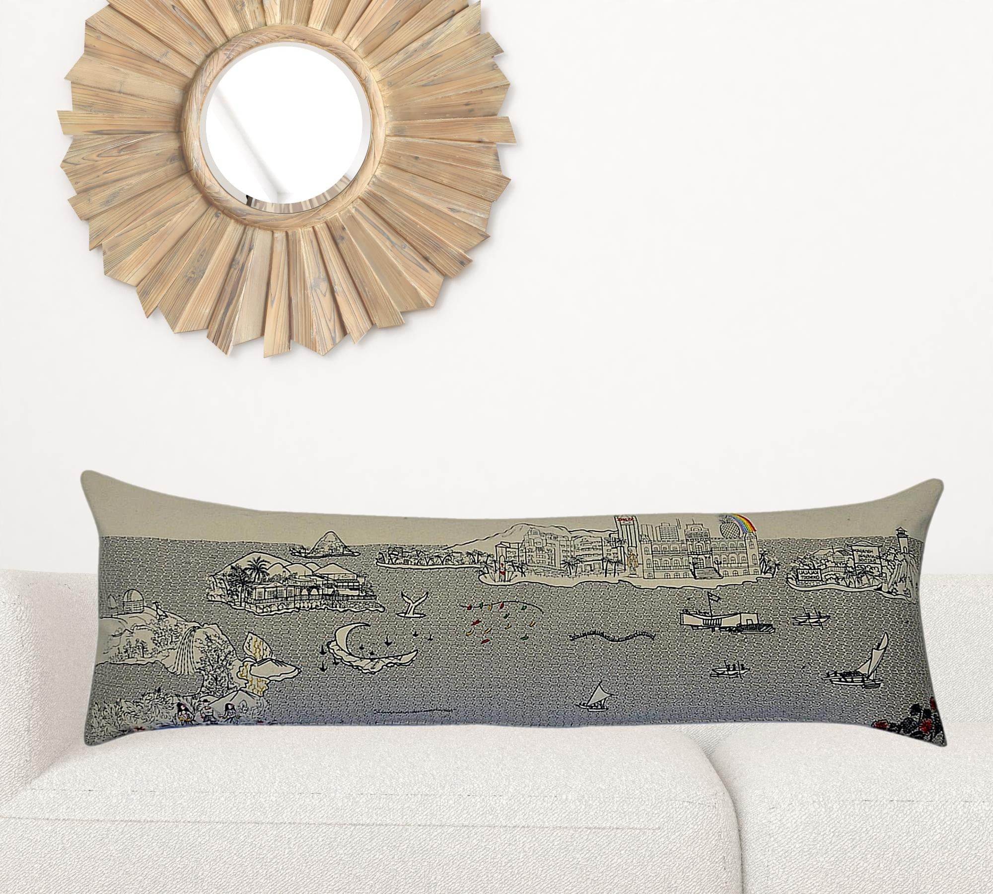 45" White Hawaii Daylight Skyline Lumbar Decorative Pillow