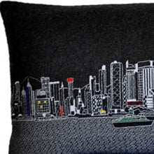 Cojín decorativo lumbar de 45 pulgadas con horizonte nocturno de Hong Kong, color negro