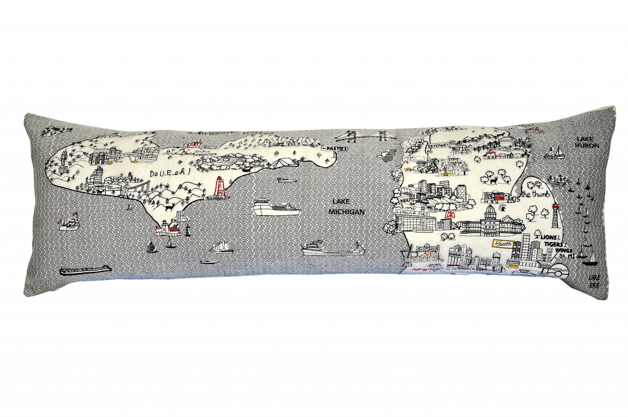 45 英寸白色密歇根日光天際線腰枕裝飾枕頭