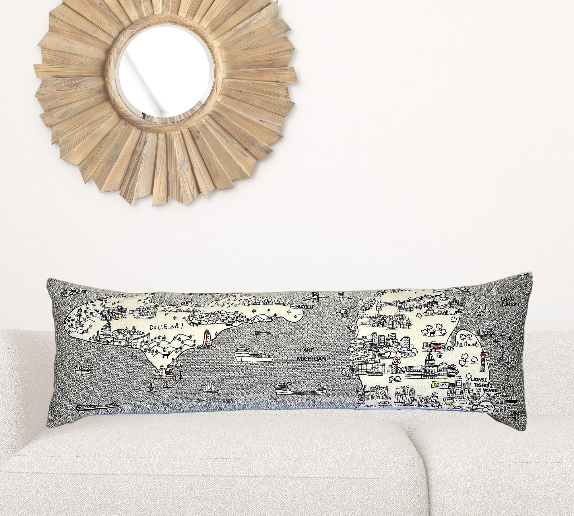 45 英寸白色密歇根日光天際線腰枕裝飾枕頭