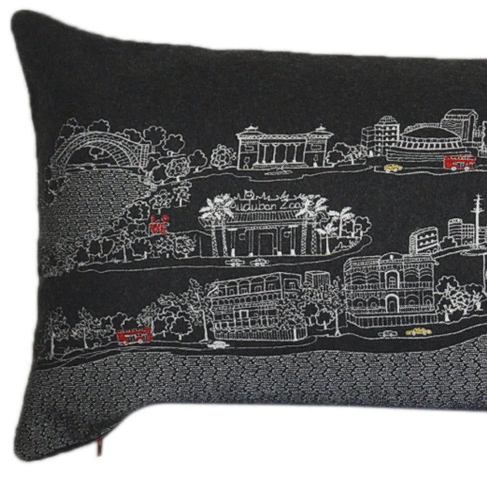 45" Black New Orleans Nighttime Skyline Lumbar Decorative Pillow
