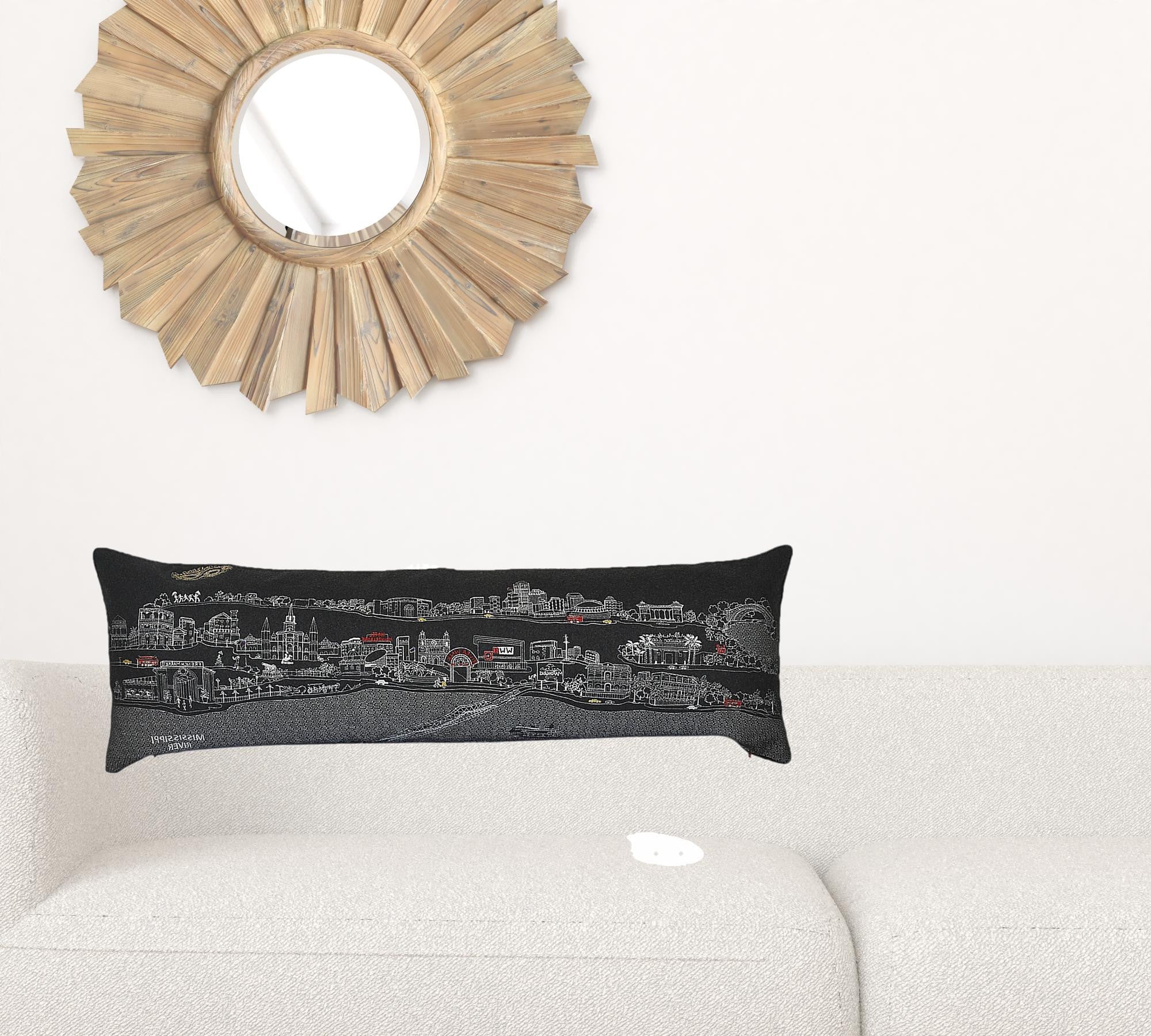 45" Black New Orleans Nighttime Skyline Lumbar Decorative Pillow