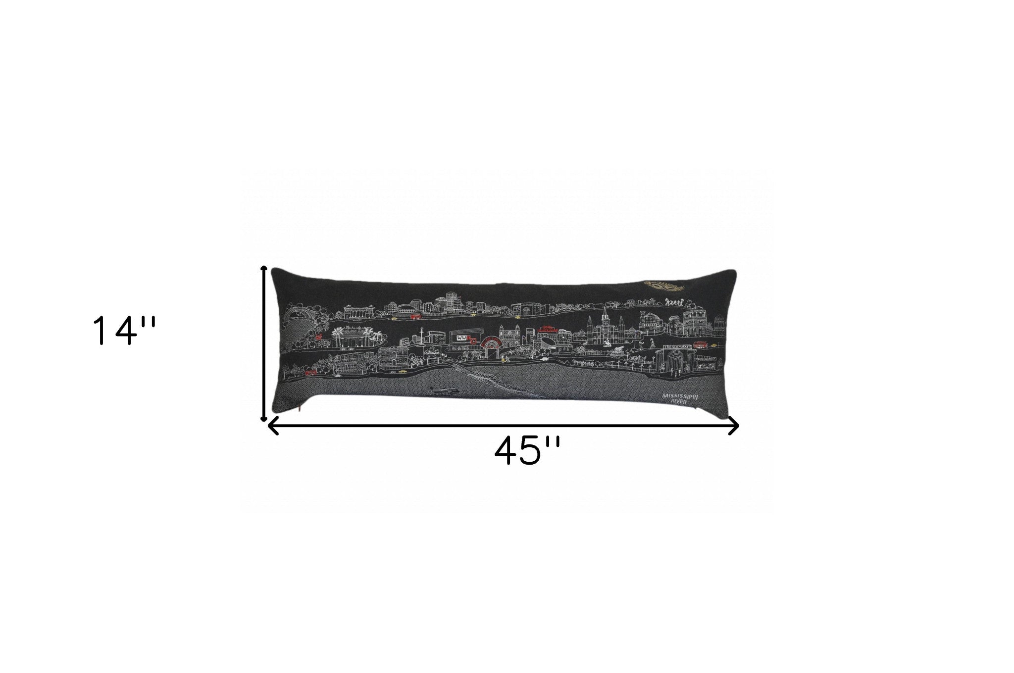 45" Black New Orleans Nighttime Skyline Lumbar Decorative Pillow