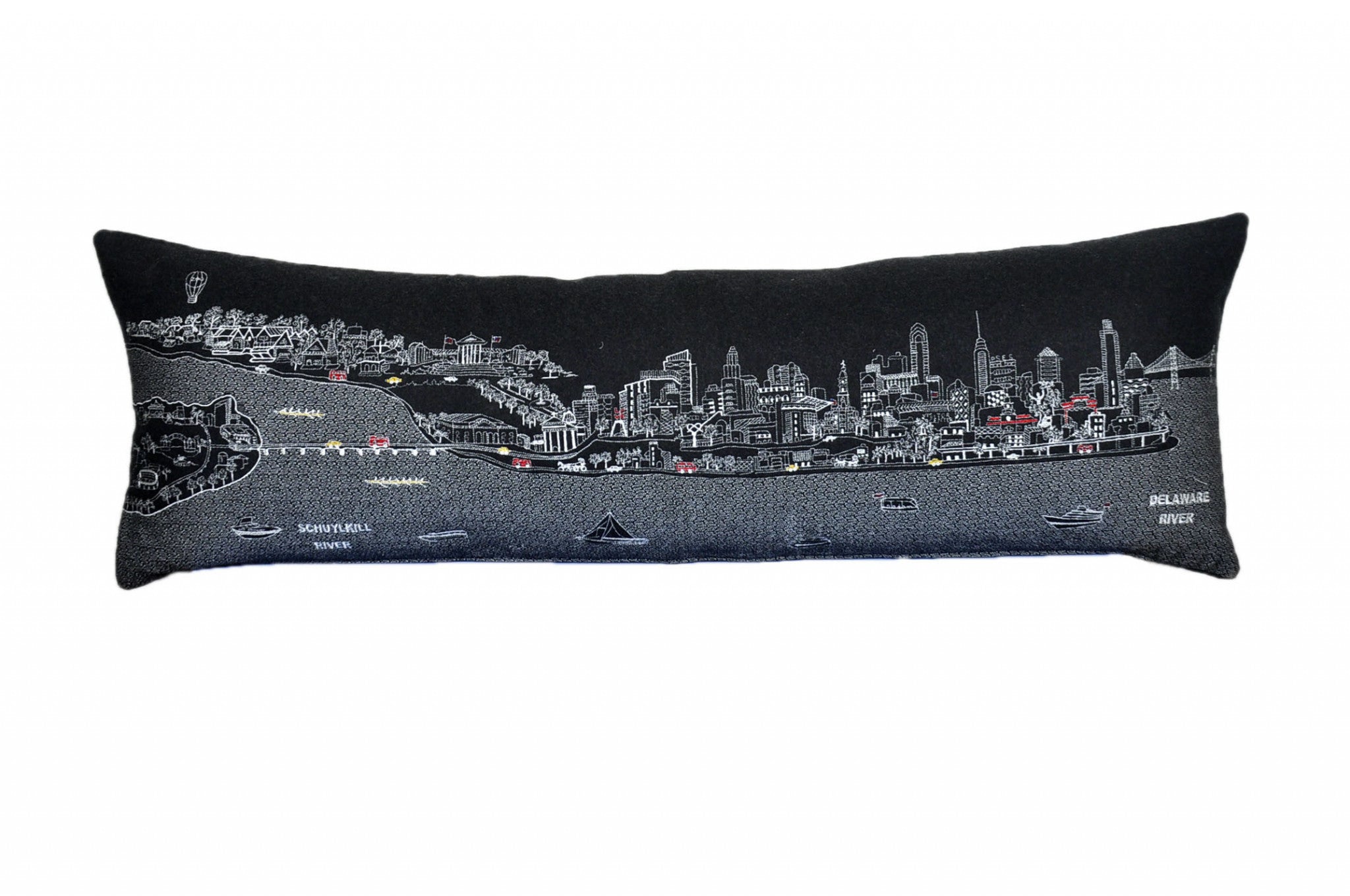45" Black Philadelphia Nighttime Skyline Lumbar Decorative Pillow