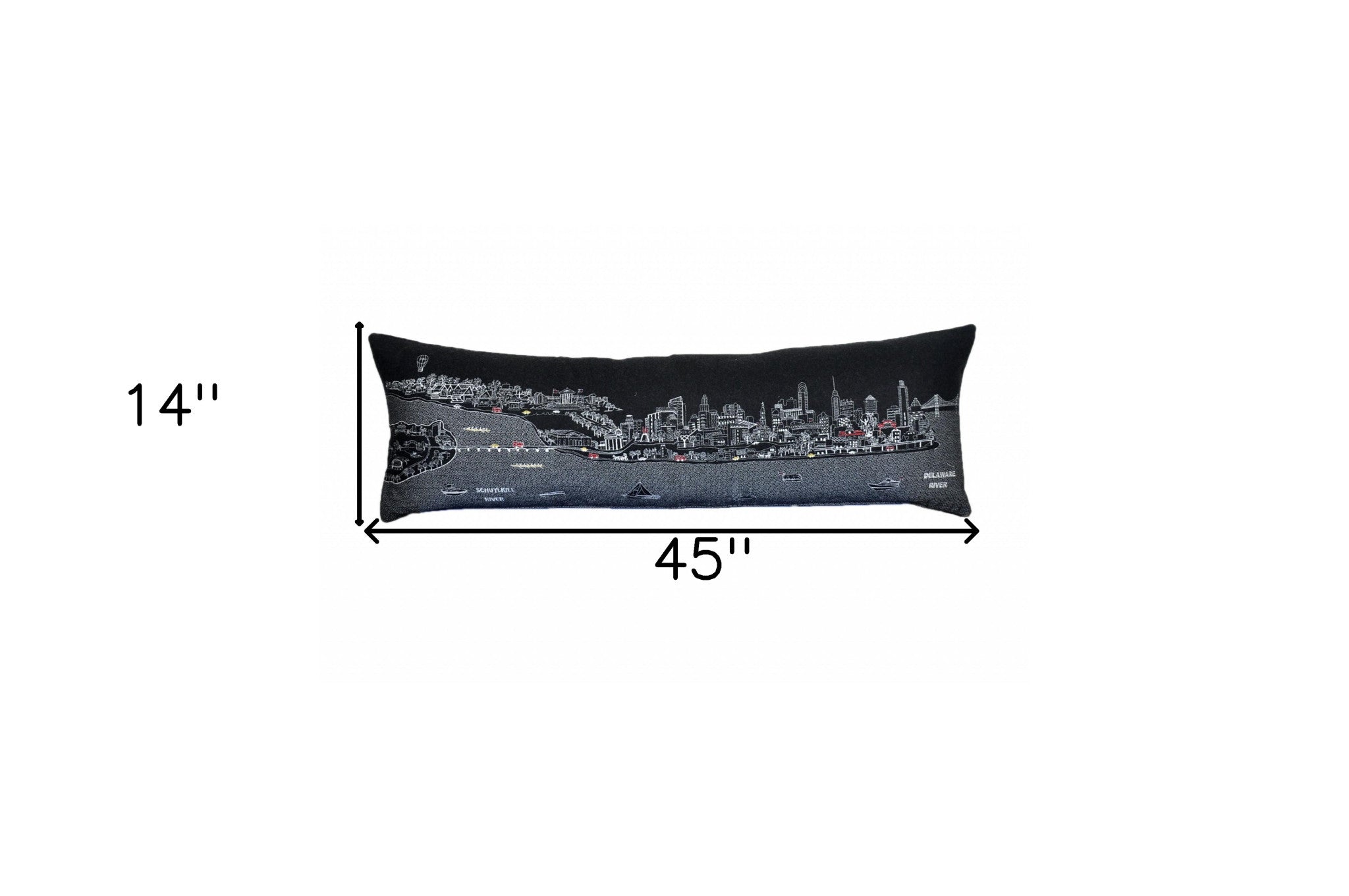 45" Black Philadelphia Nighttime Skyline Lumbar Decorative Pillow