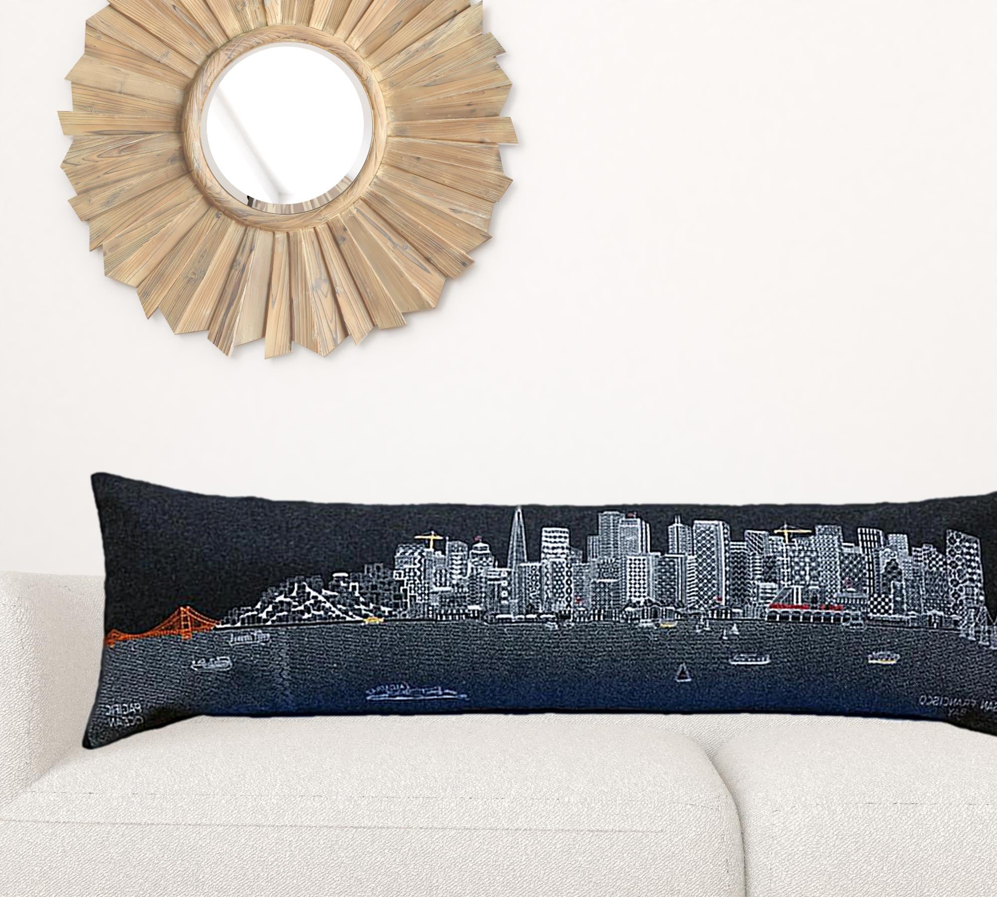 45" Black San Francisco Nighttime Skyline Lumbar Decorative Pillow