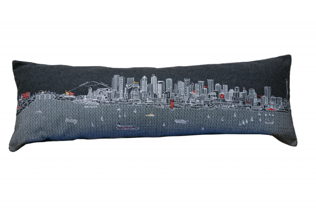 45" Black Seattle Nighttime Skyline Lumbar Decorative Pillow