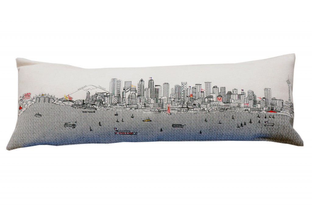 45" White Seattle Daylight Skyline Lumbar Decorative Pillow