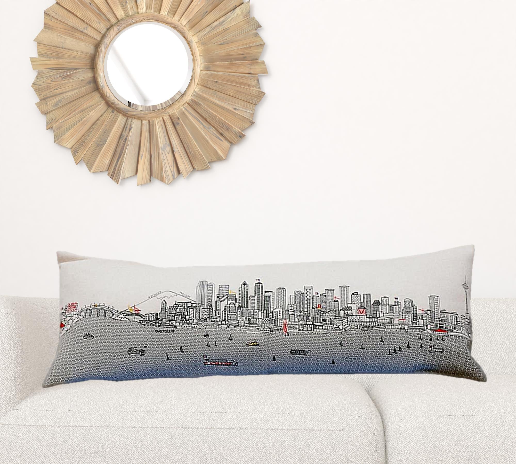 45" White Seattle Daylight Skyline Lumbar Decorative Pillow