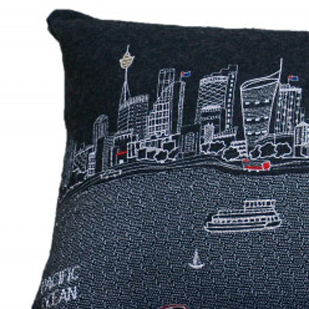 45" Black Sydney Nighttime Skyline Lumbar Decorative Pillow