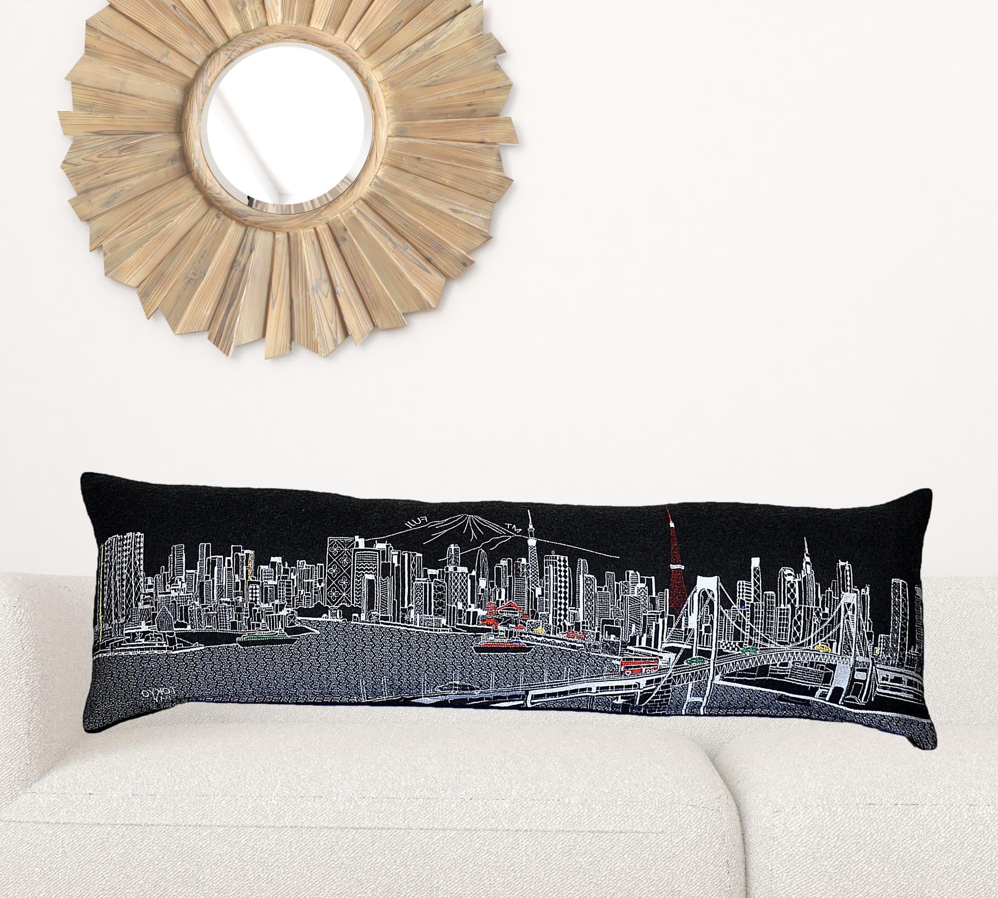 45" Black Tokyo Nighttime Skyline Lumbar Decorative Pillow
