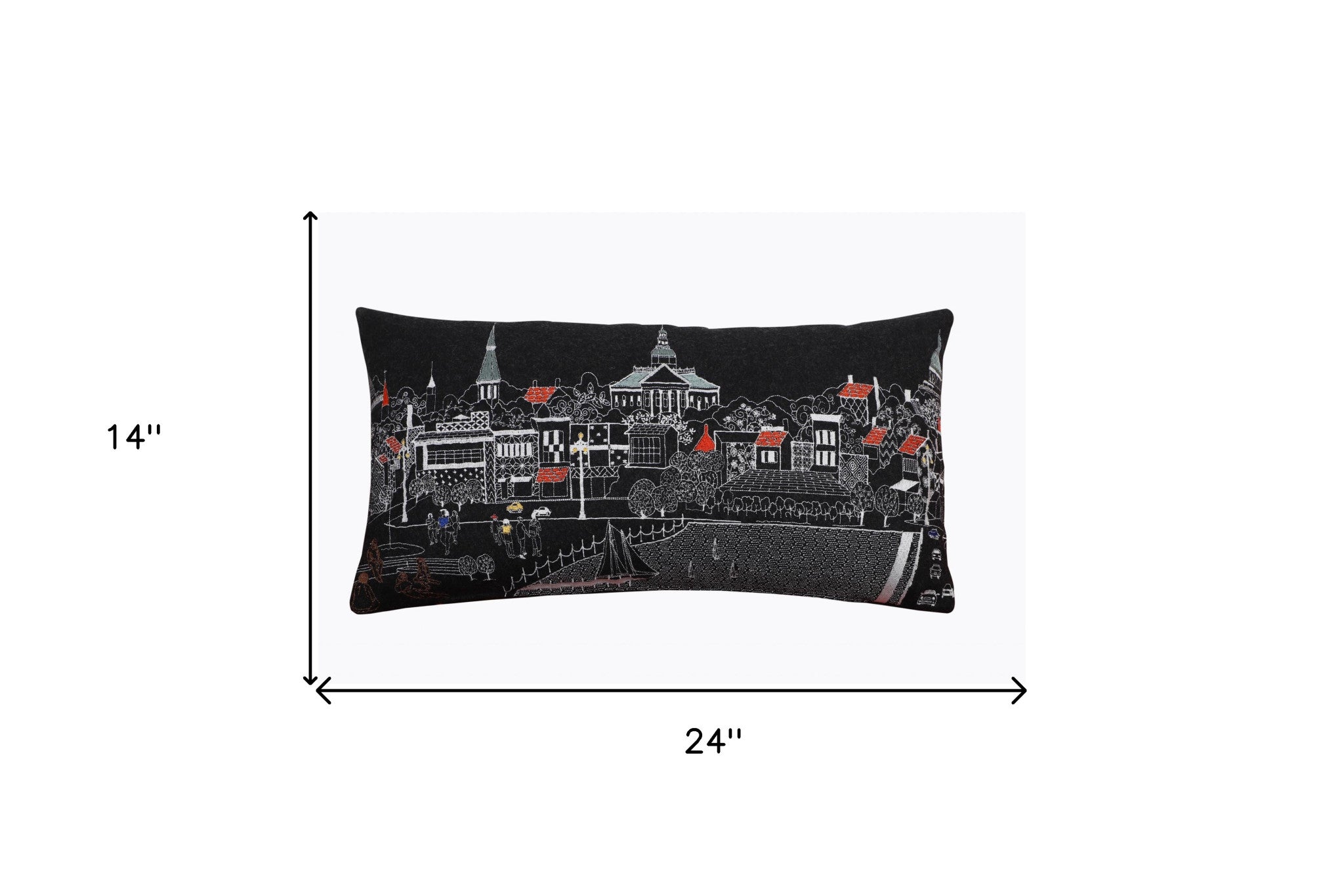 24" Black Annapolis Nighttime Skyline Lumbar Decorative Pillow